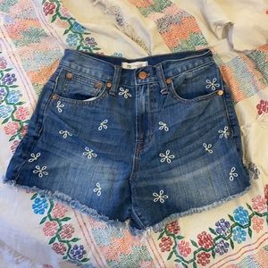Madewell Embroidered Daisy Floral Blue Jean Cutoff Shorts Size 25